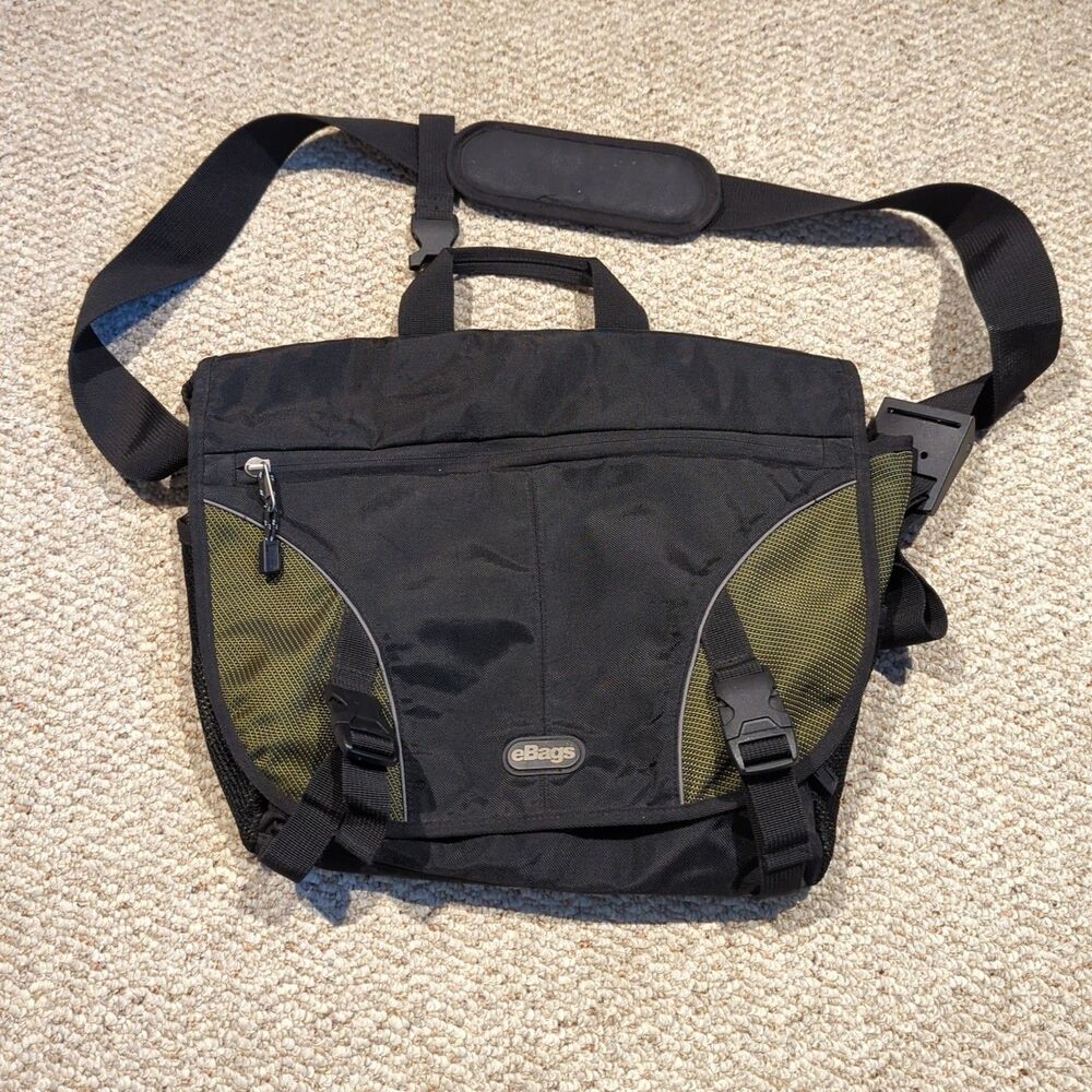 eBags Messenger Shoulder Bag Black Crossbody Travel Work Laptop Commuter